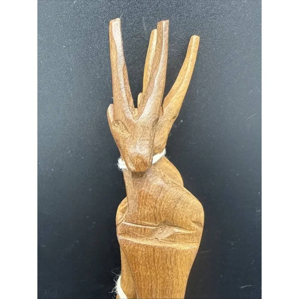 African-handmade-handcarved-animal-gazelle-salad server set-wood-fork and spoon